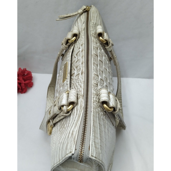 Brahmin Blake Ivory Leather Crocodile Embossed Double Handle Tote Shoulder Bag - Picture 8 of 16
